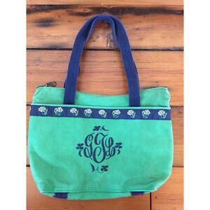 Vtg Preppy Banner House Green Monogrammed Initials GJL Zip Handbag Purse Tote
